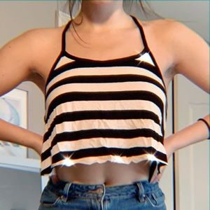 Women’s Striped Black & White Flowy Crop Top